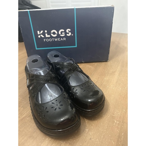 Klogs Carolina Shoes Womens Size 6.5 Black Patent Slip Resistant Mary Jane Clogs - Picture 1 of 8
